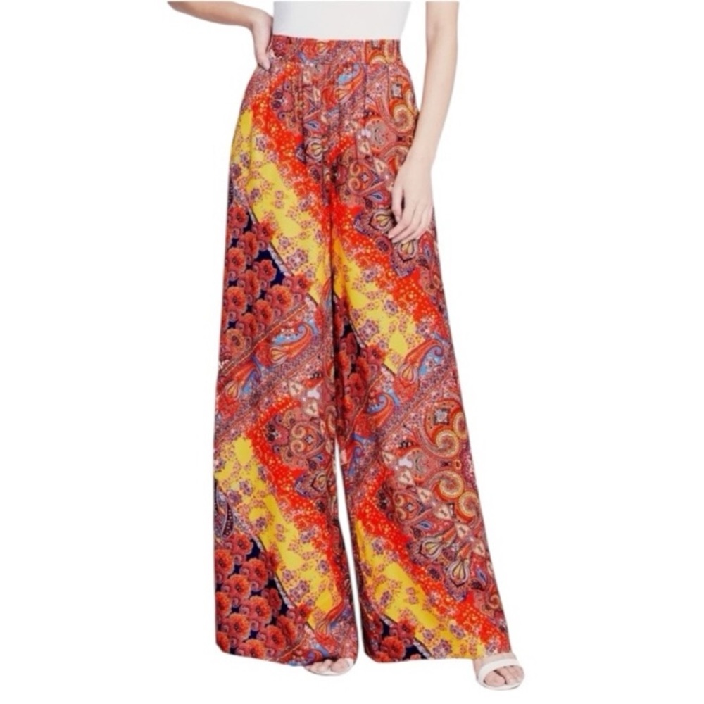 L'Agence Lillian Paisley Scarf Silk Wide Leg Pants